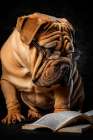 Shar-pei dog reading a manuscript. AI Generated. Art Print